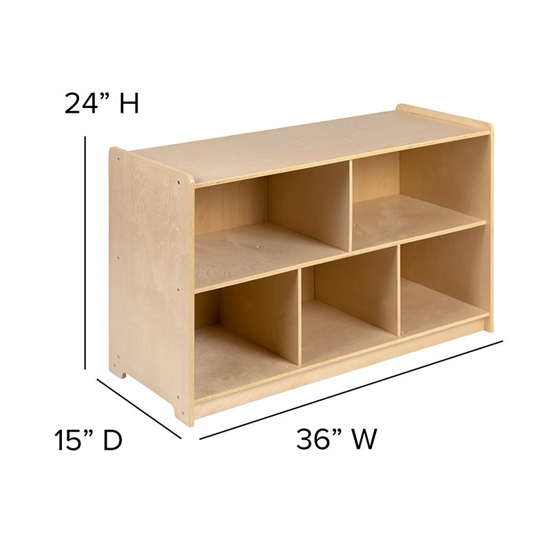 Wooden 5 Section School Classroom Storage Cabinet - 24"H x 36"L (Natural). Picture 6