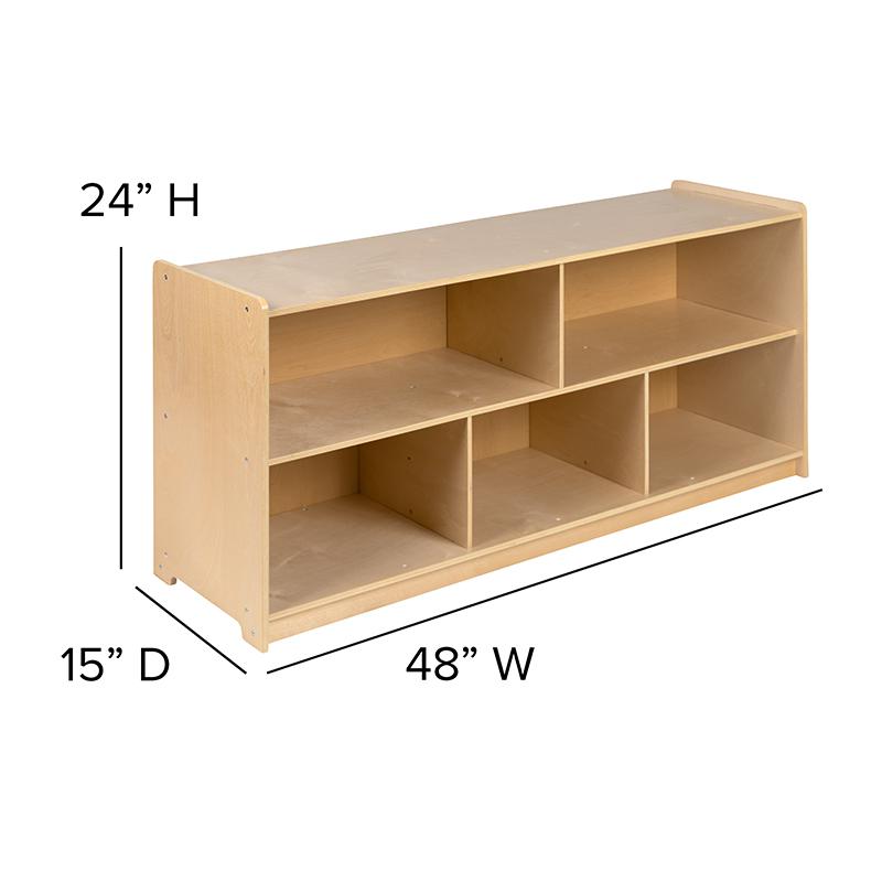 Wooden 5 Section School Classroom Storage Cabinet for Commercial or Home Use - Safe, Kid Friendly Design - 24"H x 48"L (Natural). Picture 6