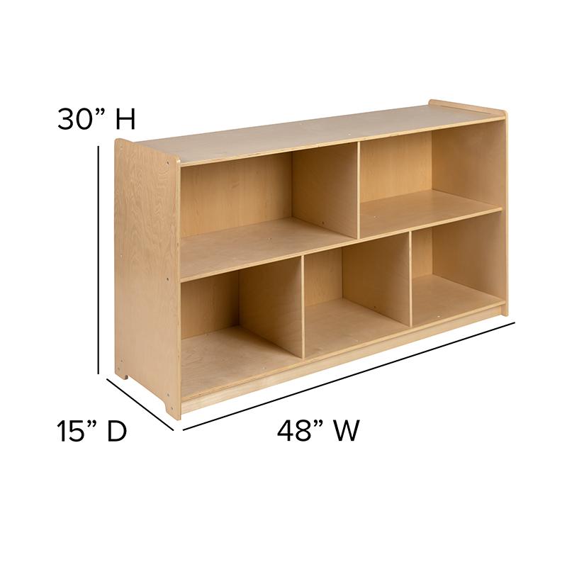 Wooden 5 Section School Classroom Storage Cabinet for Commercial or Home Use - Safe, Kid Friendly Design - 30"H x 48"L (Natural). Picture 6