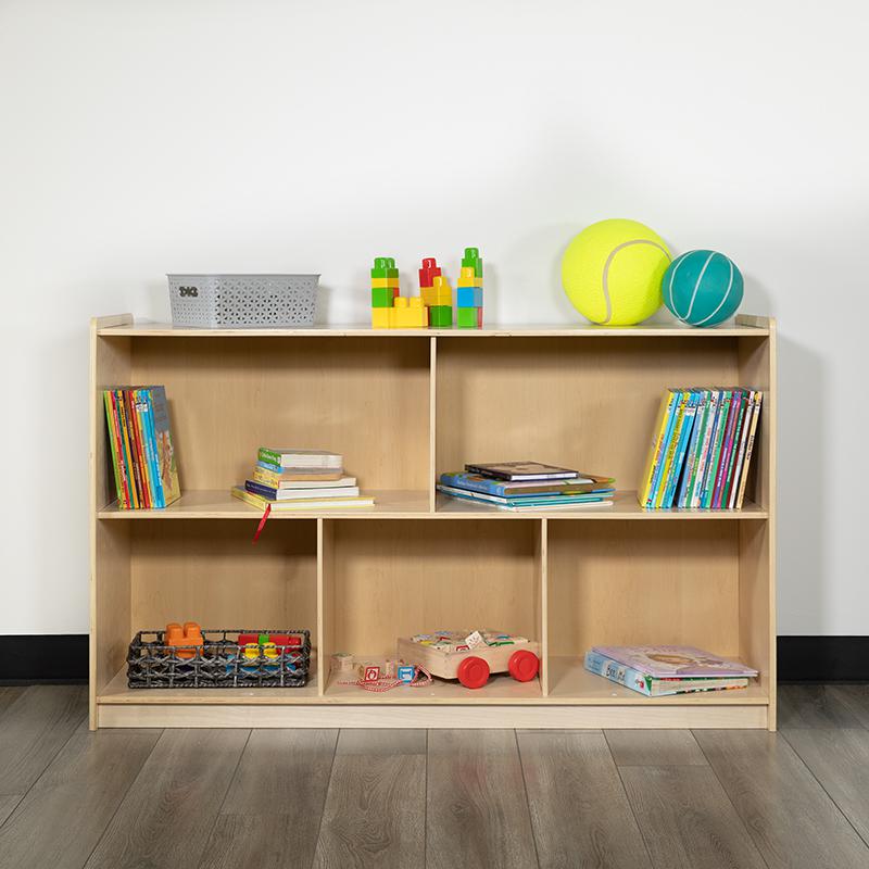 Wooden 5 Section School Classroom Storage Cabinet for Commercial or Home Use - Safe, Kid Friendly Design - 30"H x 48"L (Natural). The main picture.