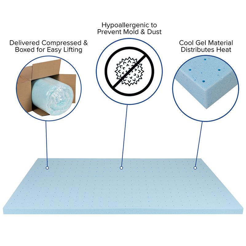 2 inch Cool Gel Mattress Topper with CertiPUR-US Certified Memory Foam - Full. Picture 5