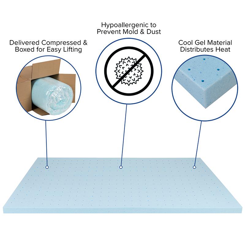 2 inch Cool Gel Mattress Topper with CertiPUR-US Certified Memory Foam - King. Picture 5