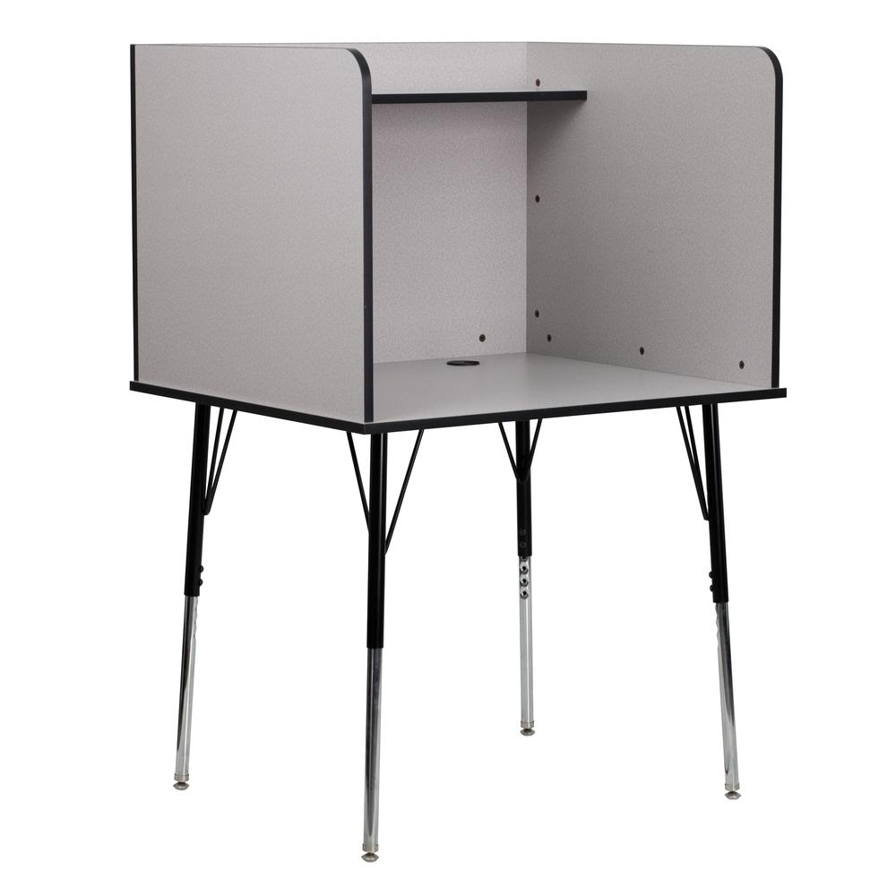 Stand-Alone Study Carrel with Top Shelf - Height Adjustable Legs and Wire Management Grommet - Nebula Grey Finish. Picture 2