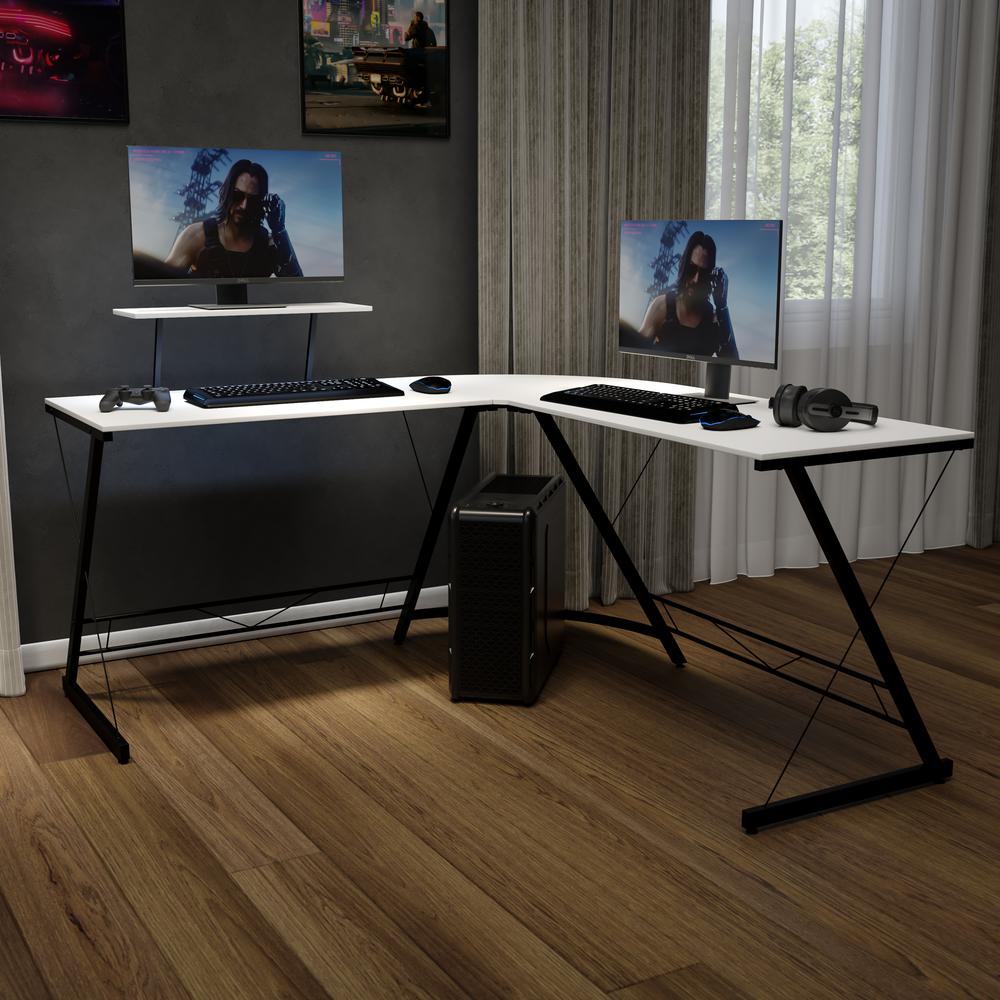 L-Shaped Desk 71.5" Computer Corner Desk, Home Office Corner Desk, Gaming Desk, Space Saving, Easy to Assemble, White/Black. Picture 2