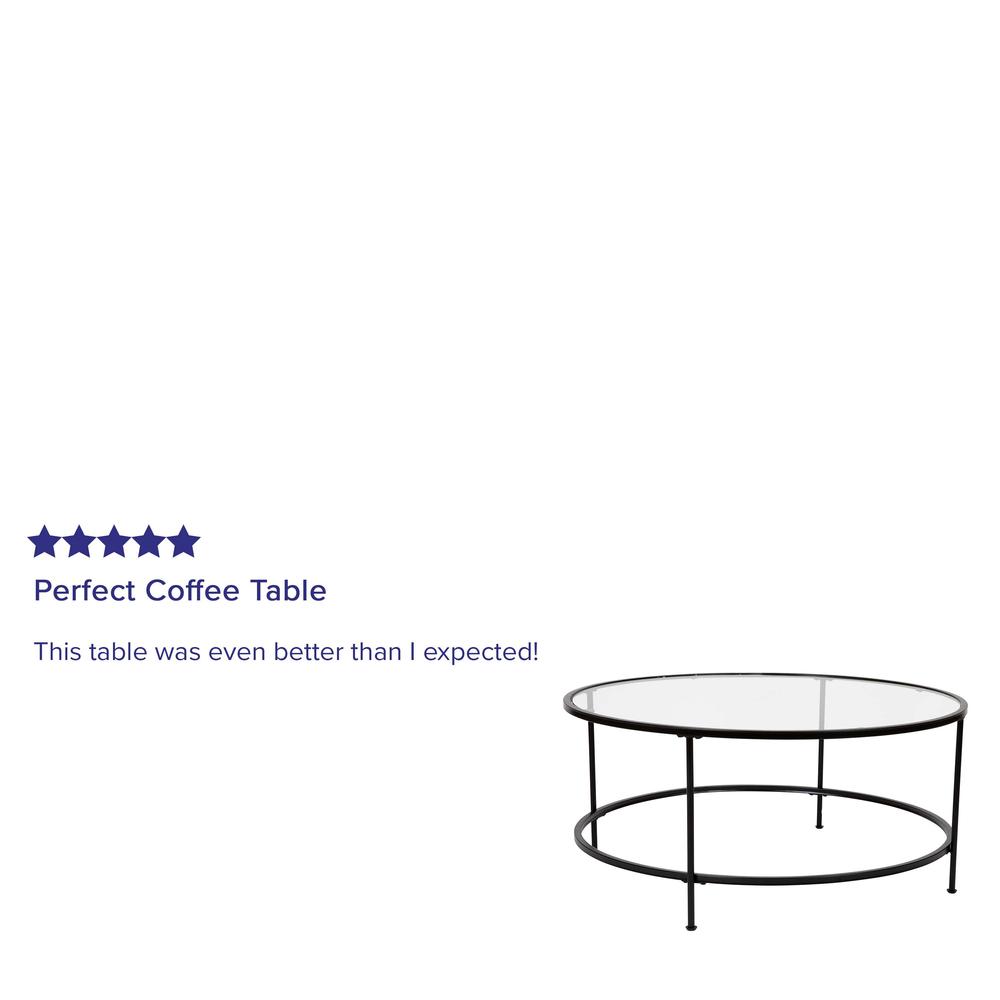 Coffee and End Table Set - Clear Glass Top with Matte Black Frame - 3 Piece. Picture 4