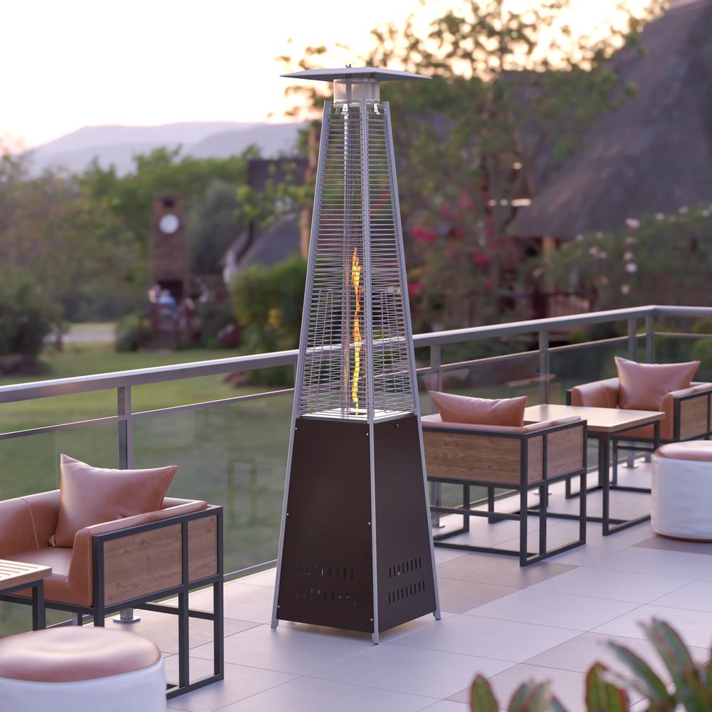 Patio Heating-Bronze Stainless Steel Pyramid with Wheels. Picture 1