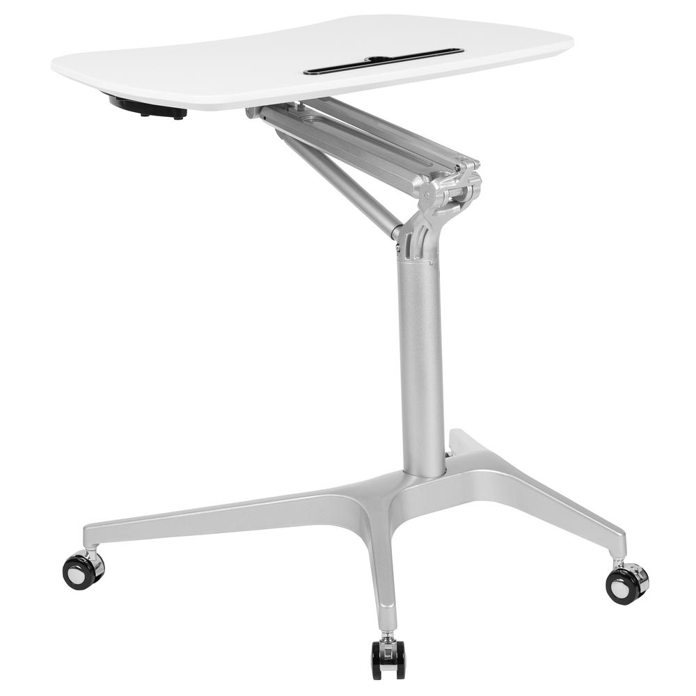 Mobile Sit-Down, Stand-Up White Computer Ergonomic Desk with 28.25"W Top (Adjustable Range 29" - 41"). Picture 1