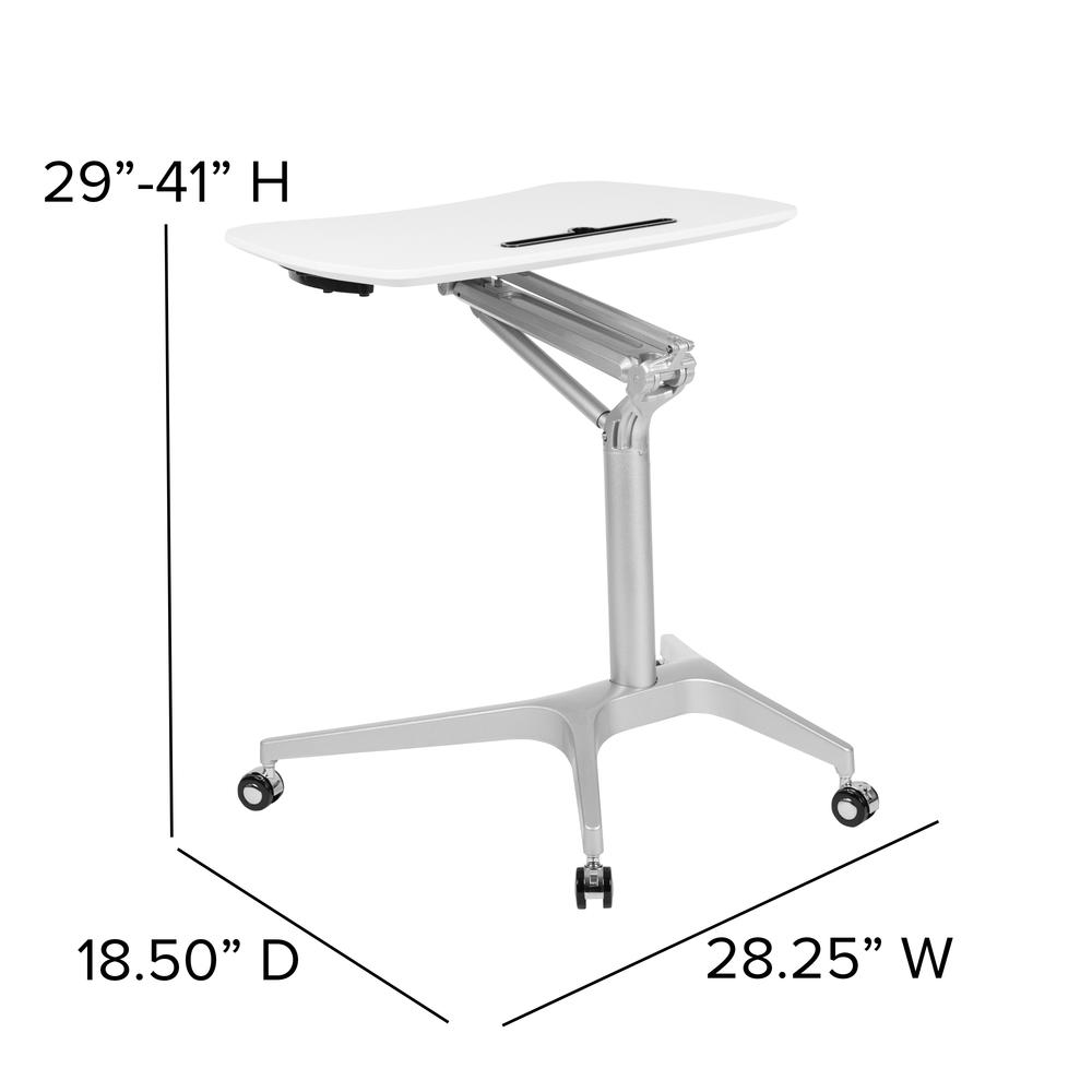 Mobile Sit-Down, Stand-Up White Computer Ergonomic Desk with 28.25"W Top (Adjustable Range 29" - 41"). Picture 2