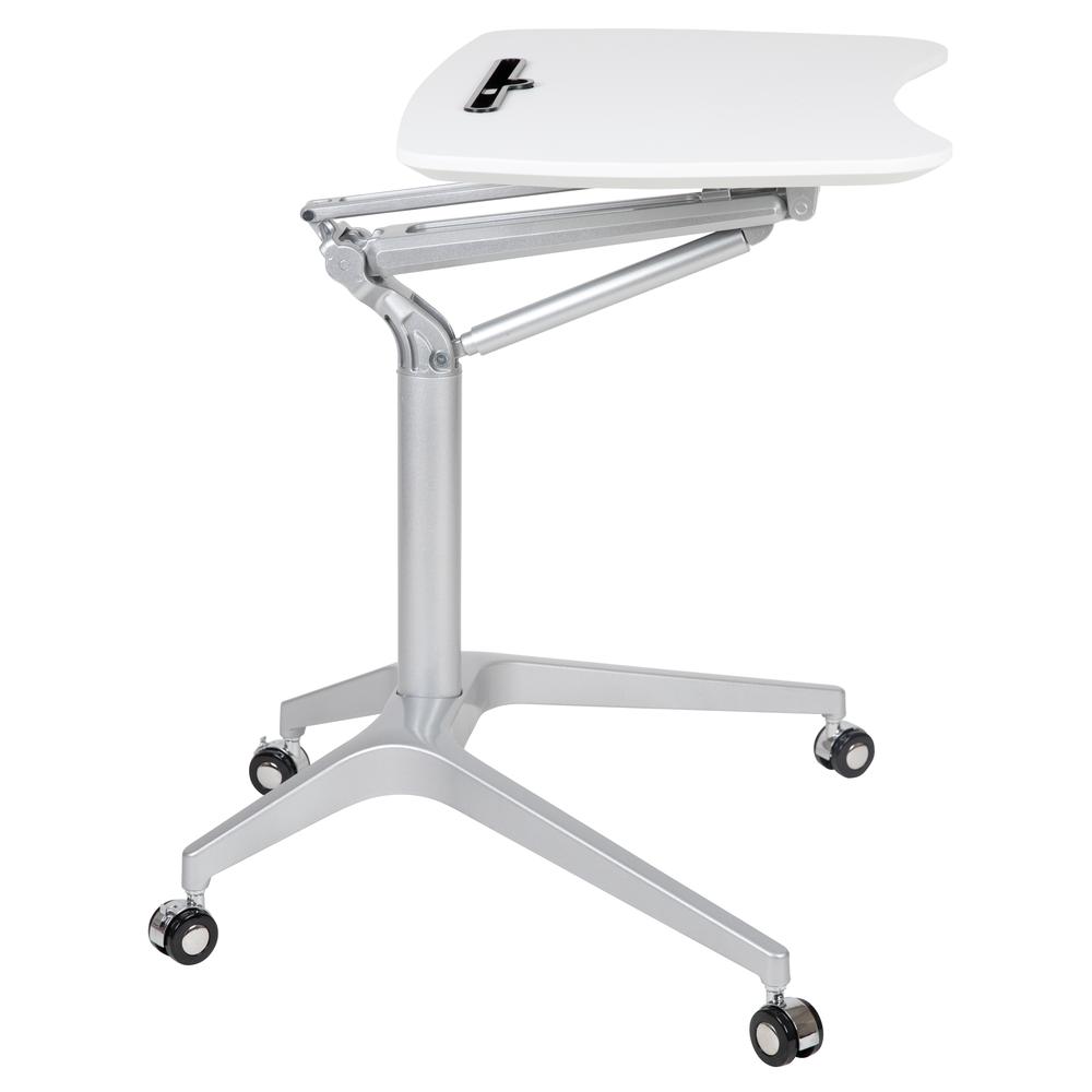 Mobile Sit-Down, Stand-Up White Computer Ergonomic Desk with 28.25"W Top (Adjustable Range 29" - 41"). Picture 3