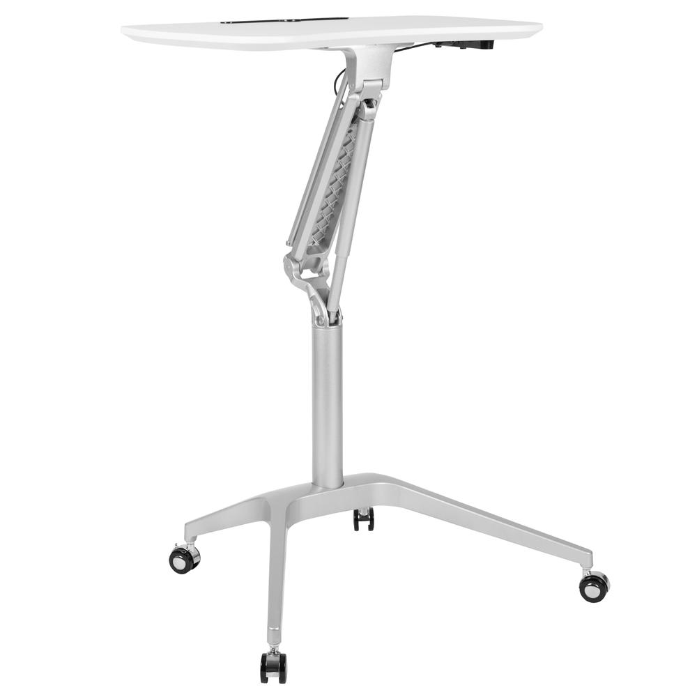 Mobile Sit-Down, Stand-Up White Computer Ergonomic Desk with 28.25"W Top (Adjustable Range 29" - 41"). Picture 4