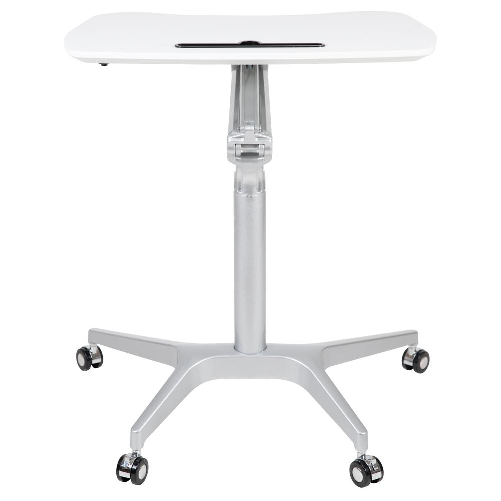 Mobile Sit-Down, Stand-Up White Computer Ergonomic Desk with 28.25"W Top (Adjustable Range 29" - 41"). Picture 5