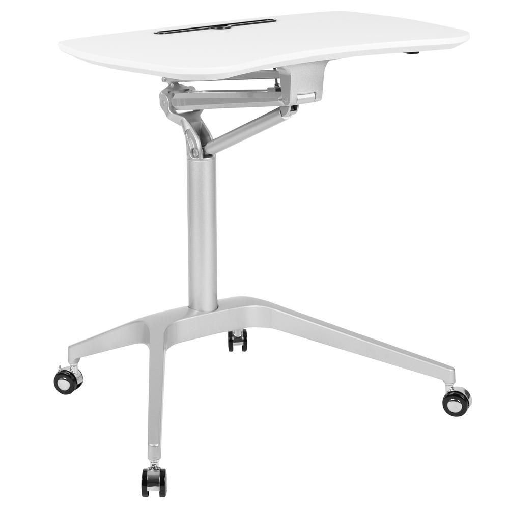 Mobile Sit-Down, Stand-Up White Computer Desk with 28.25"W Top (Range 29" - 41"). Picture 5