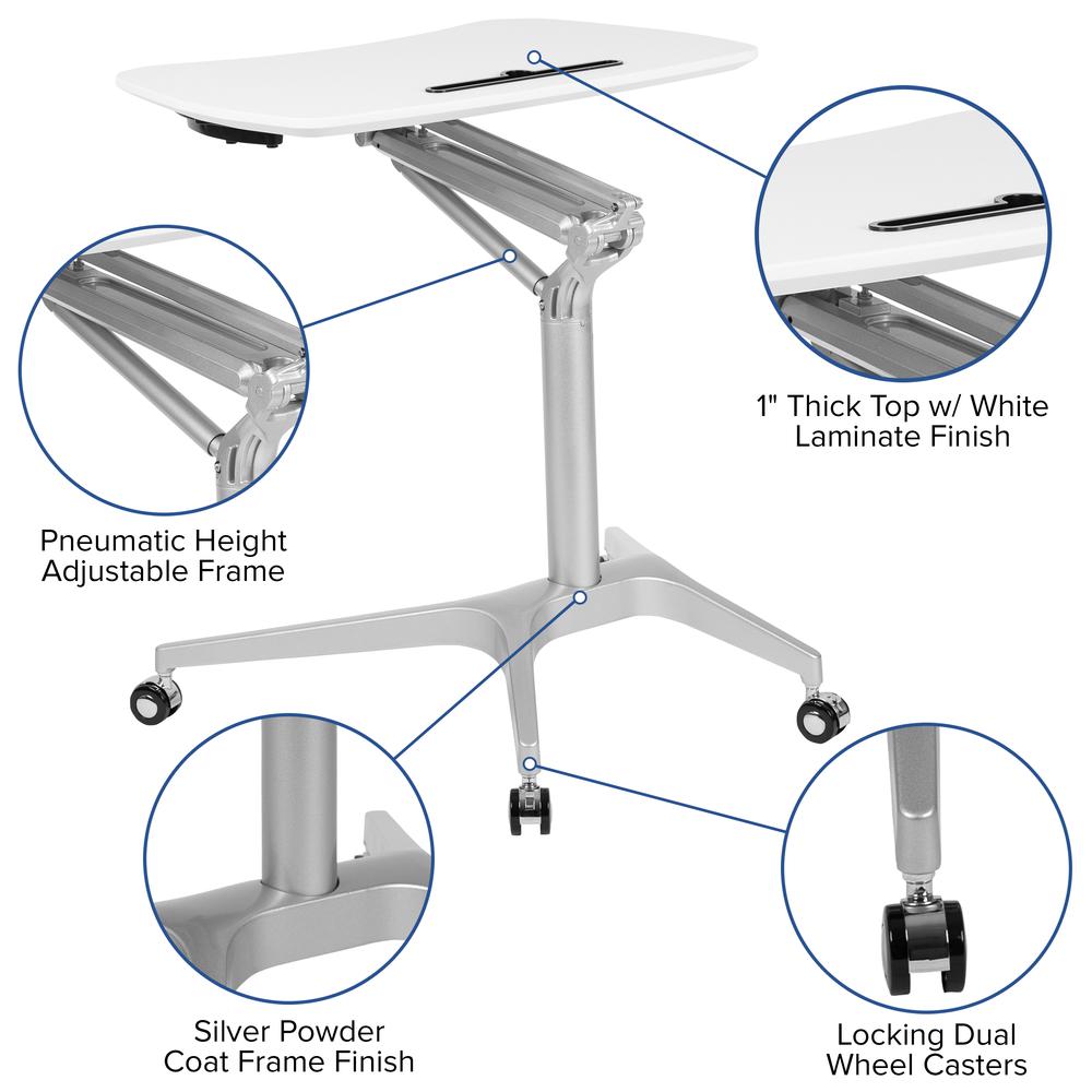 Mobile Sit-Down, Stand-Up White Computer Ergonomic Desk with 28.25"W Top (Adjustable Range 29" - 41"). Picture 7