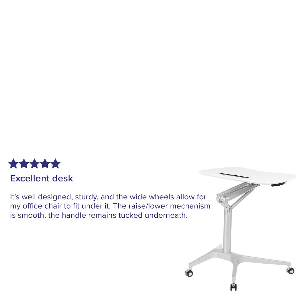 Mobile Sit-Down, Stand-Up White Computer Ergonomic Desk with 28.25"W Top (Adjustable Range 29" - 41"). Picture 13