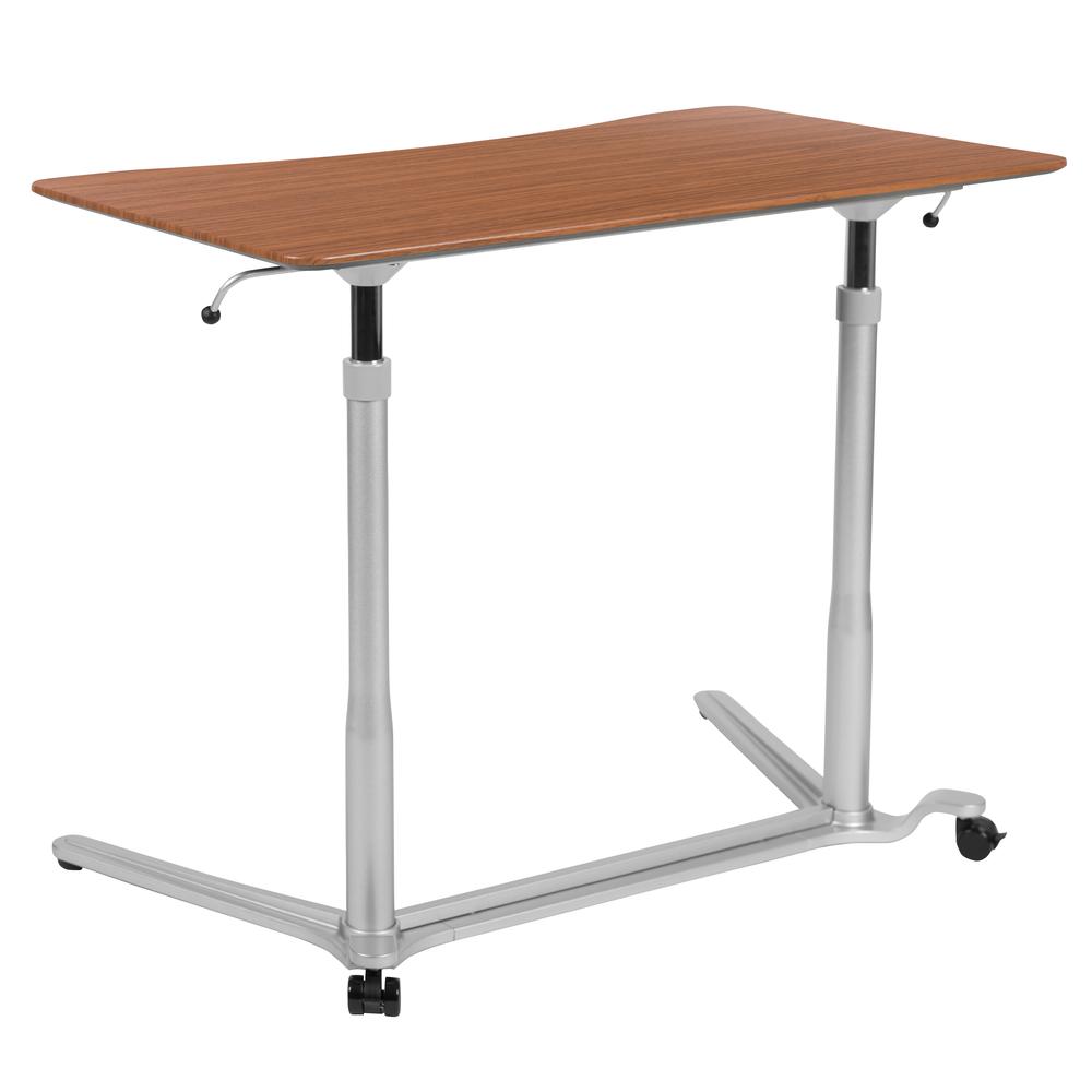 Sit-Down, Stand-Up Cherry Computer Desk with 37.375"W Top (Range 29" - 40.75"). Picture 1