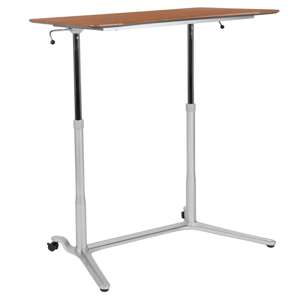 Sit-Down, Stand-Up Cherry Computer Desk with 37.375"W Top (Range 29" - 40.75"). Picture 5