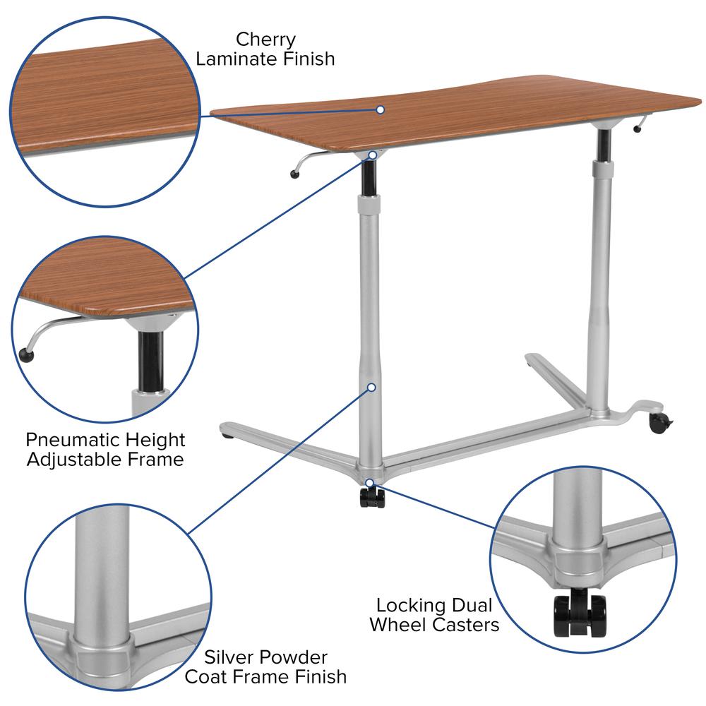 Sit-Down, Stand-Up Cherry Computer Desk with 37.375"W Top (Range 29" - 40.75"). Picture 3