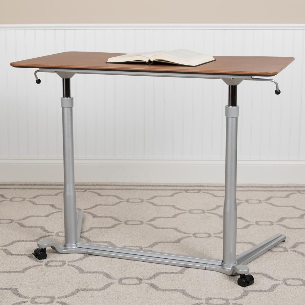 Sit-Down, Stand-Up Cherry Computer Desk with 37.375"W Top (Range 29" - 40.75"). Picture 2