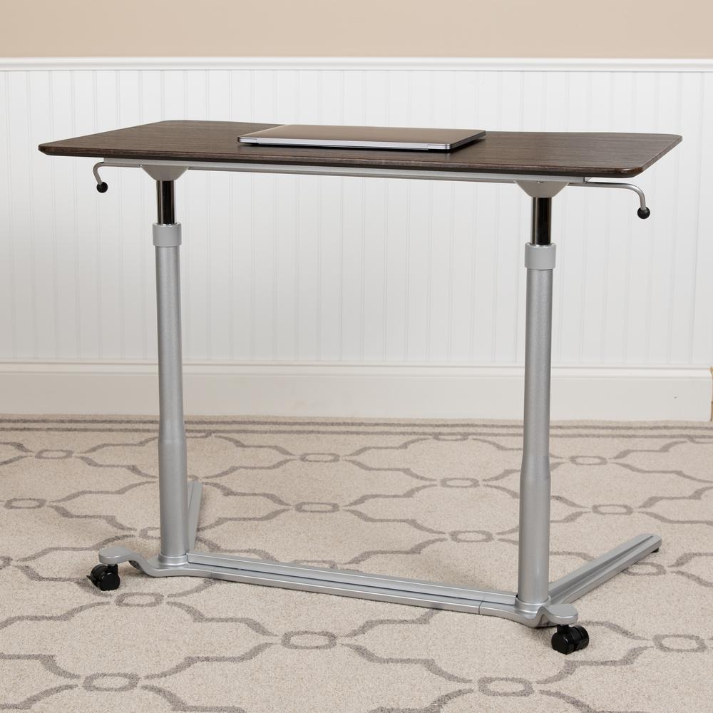 Sit-Down, Stand-Up Dark Wood Grain Computer Ergonomic Desk with 37.375"W Top (Adjustable Range 29" - 40.75"). Picture 2