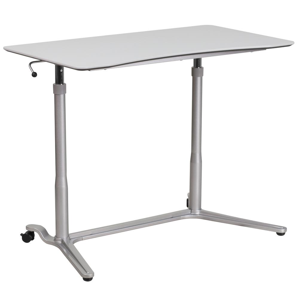 Sit-Down, Stand-Up Light Gray Computer Ergonomic Desk with 37.375''W Top (Adjustable Range 29'' - 40.75''). Picture 2