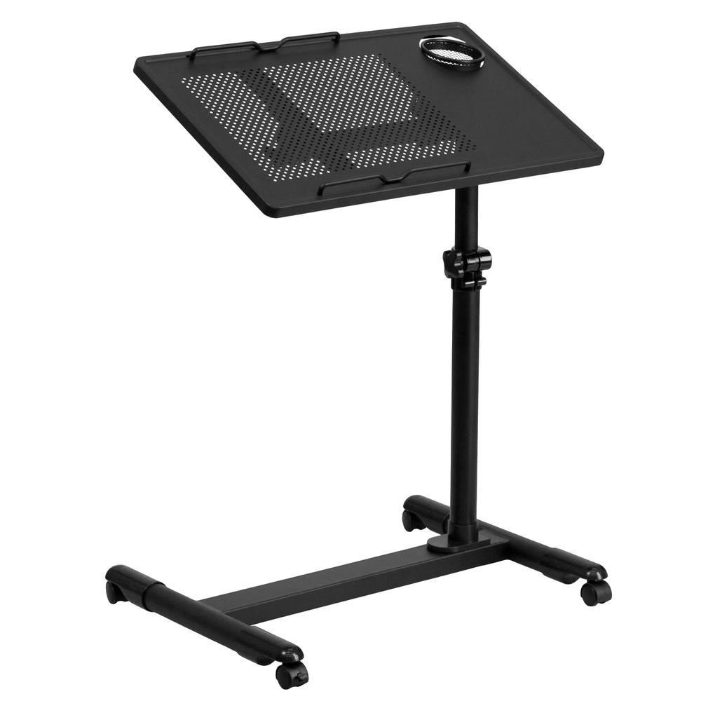 Black Adjustable Height Steel Mobile Computer Desk. Picture 1