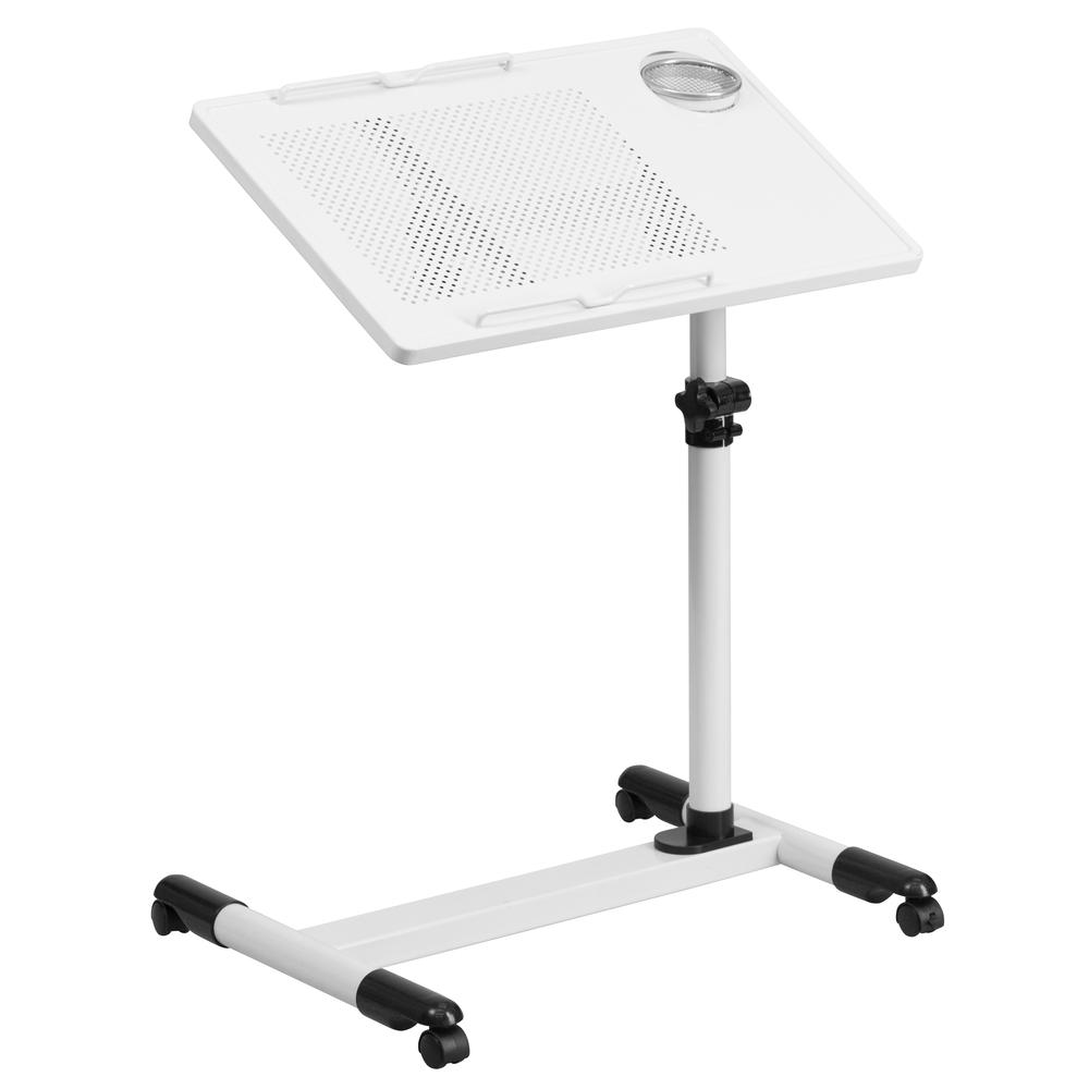 White Adjustable Height Steel Mobile Computer Desk. The main picture.
