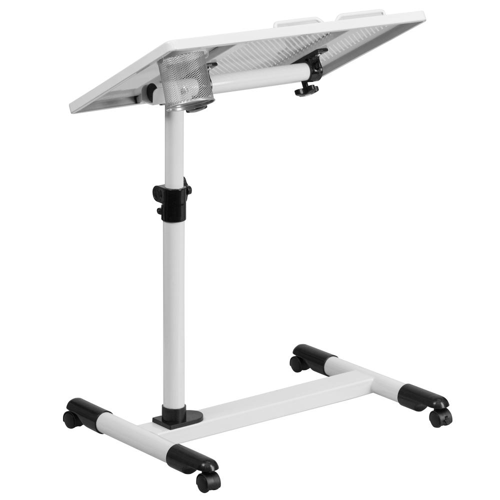 White Adjustable Height Steel Mobile Computer Desk. Picture 2