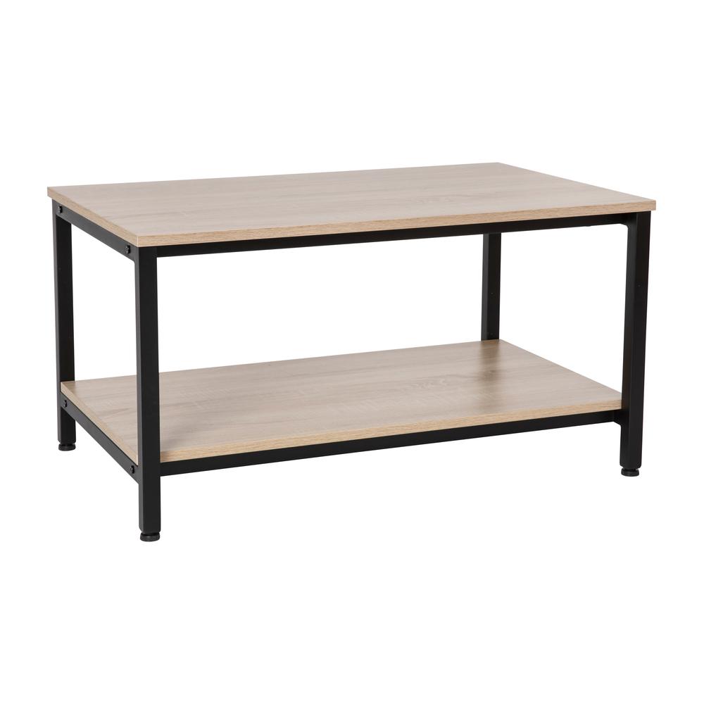Modern Industrial 2 Tier Rectangular Metal and Driftwood Coffee Table. Picture 1