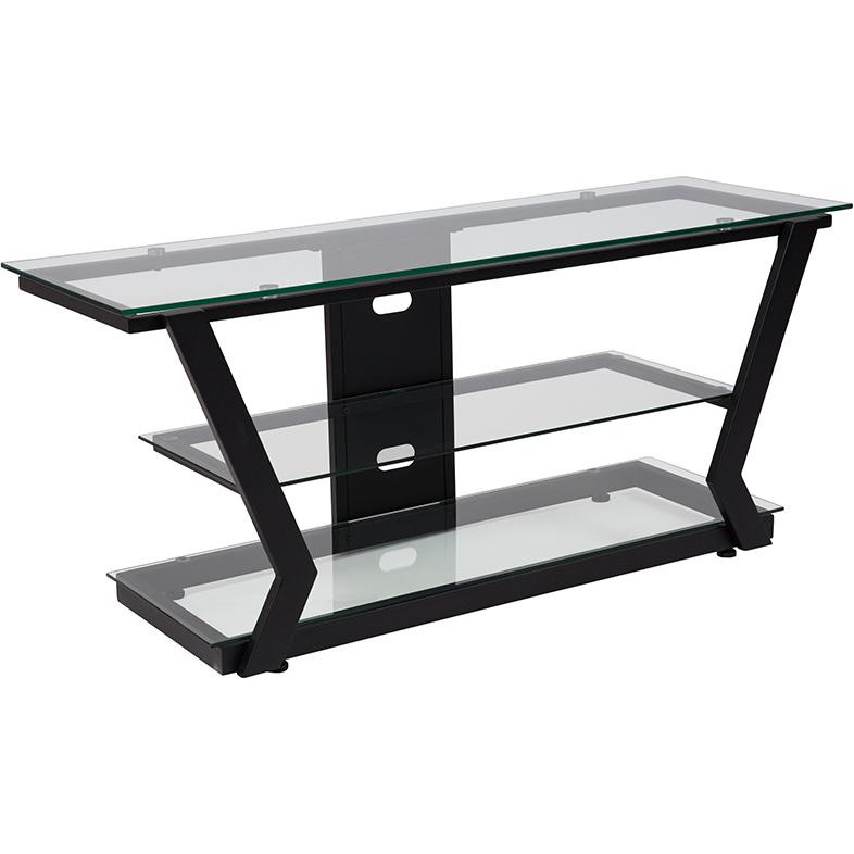 Harbor Hills Glass TV Stand with Black Metal Frame. Picture 2