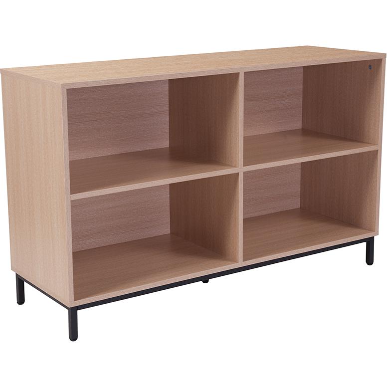 4 Shelf 29.5"H Open Bookcase Storage in Oak Wood Grain Finish. Picture 1
