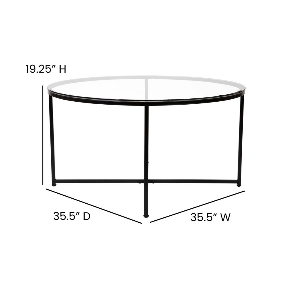 Coffee Table - Modern Clear Glass Accent Table with Crisscross Matte Black Frame. Picture 6