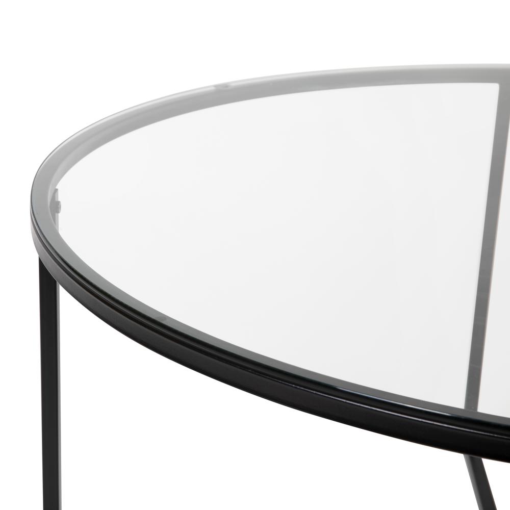 Coffee Table - Modern Clear Glass Accent Table with Crisscross Matte Black Frame. Picture 7
