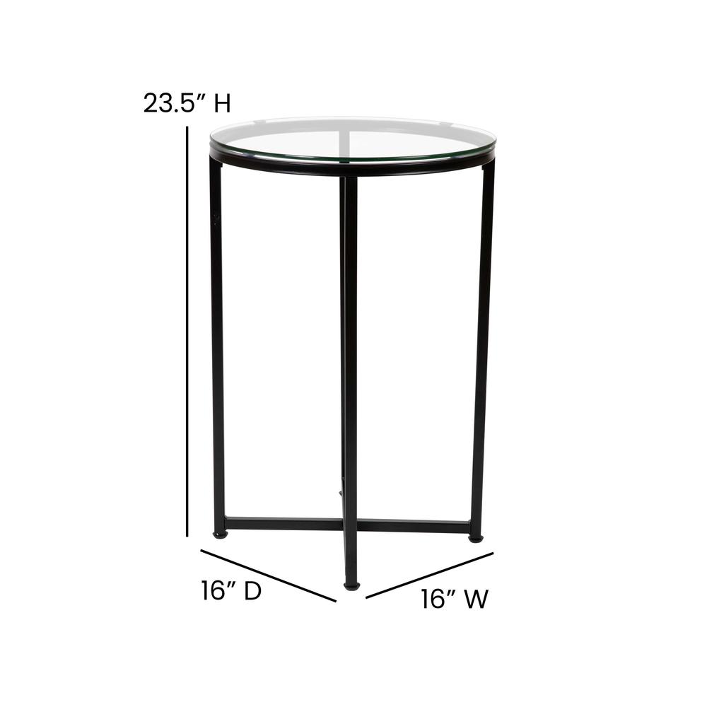 End Table - Modern Clear Glass Accent Table with Crisscross Matte Black Frame. Picture 6