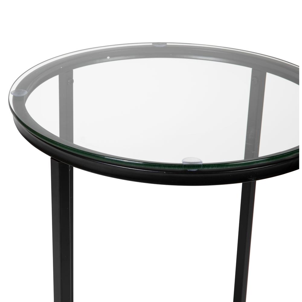 End Table - Modern Clear Glass Accent Table with Crisscross Matte Black Frame. Picture 7