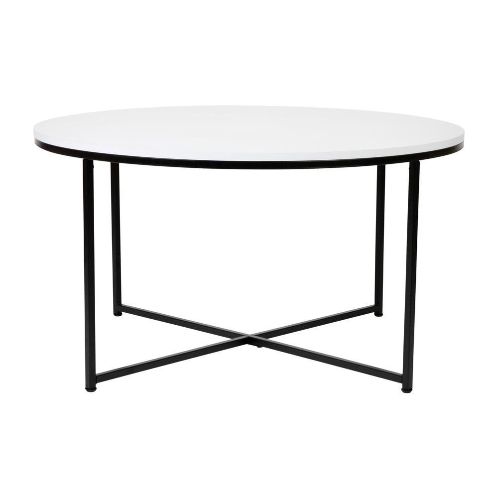 Coffee Table - White Finish Accent Table with Crisscross Matte Black Frame. Picture 1
