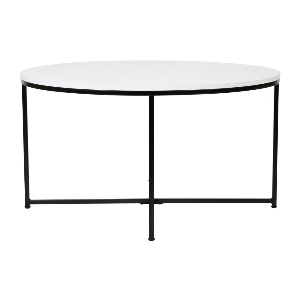Coffee Table - White Finish Accent Table with Crisscross Matte Black Frame. Picture 7