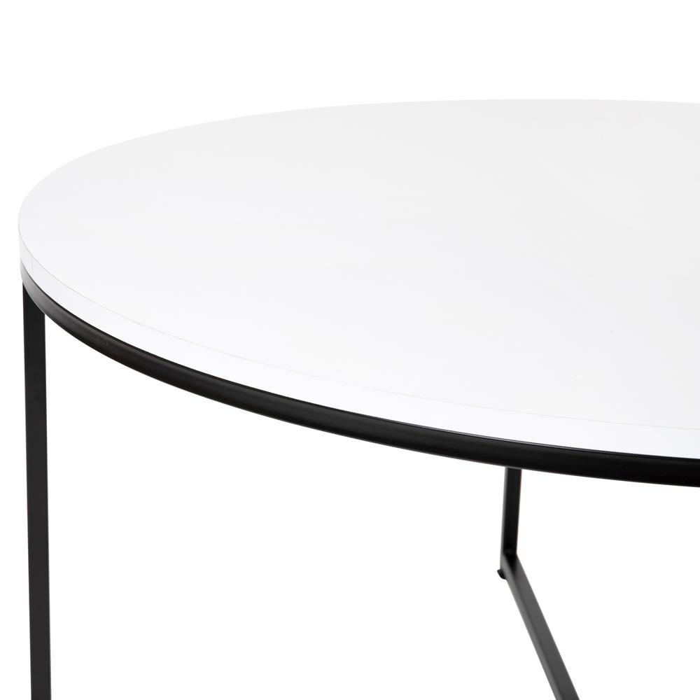 Coffee Table - White Finish Accent Table with Crisscross Matte Black Frame. Picture 6