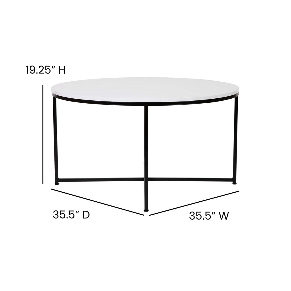 Coffee Table - White Marble Finish Accent Table with Matte Black Frame. Picture 5