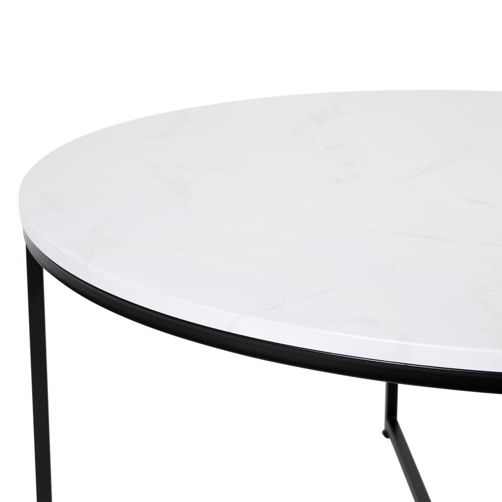 Coffee Table - White Marble Finish Accent Table with Matte Black Frame. Picture 6