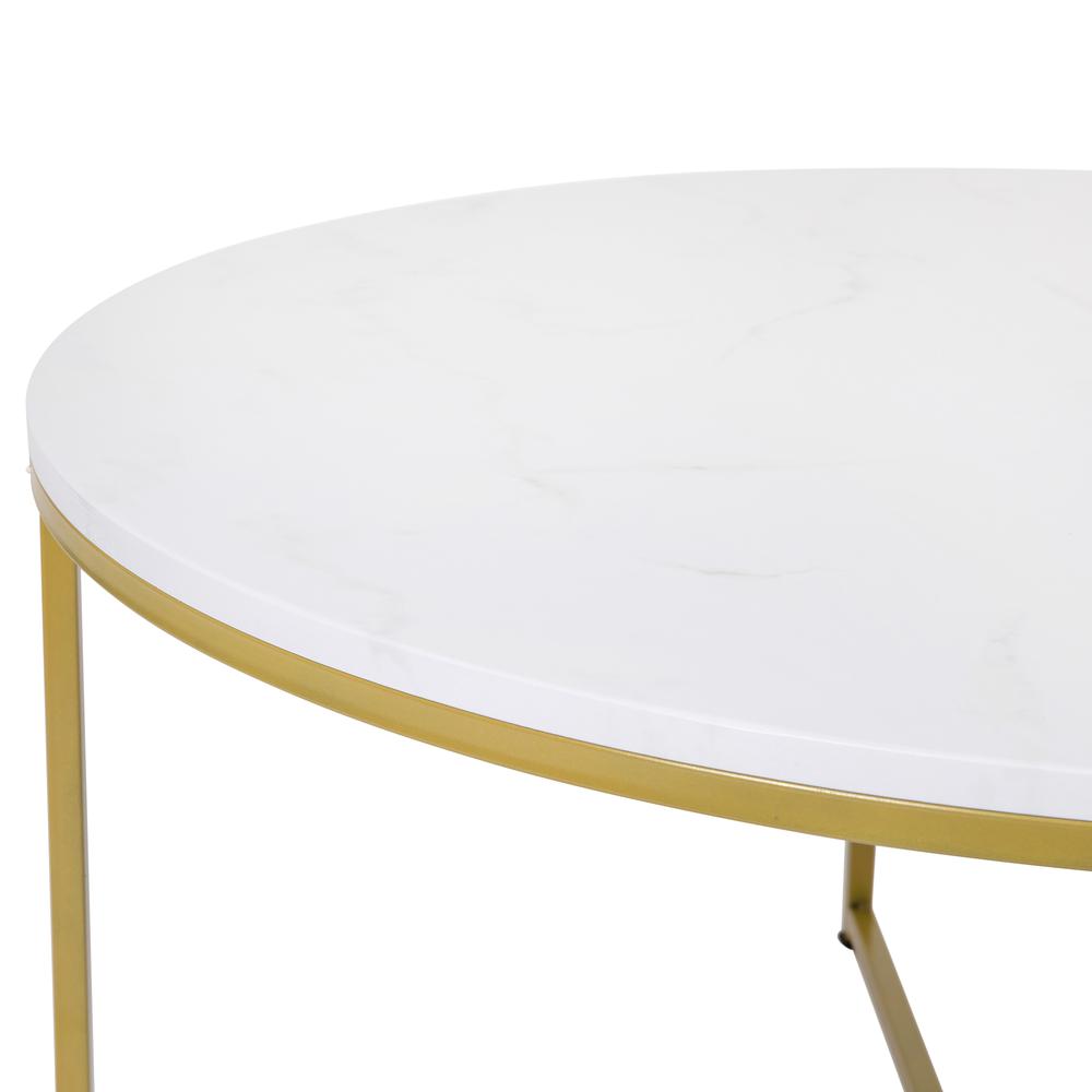 Coffee Table - White Marble Finish Accent Table with Brushed Gold Frame. Picture 6