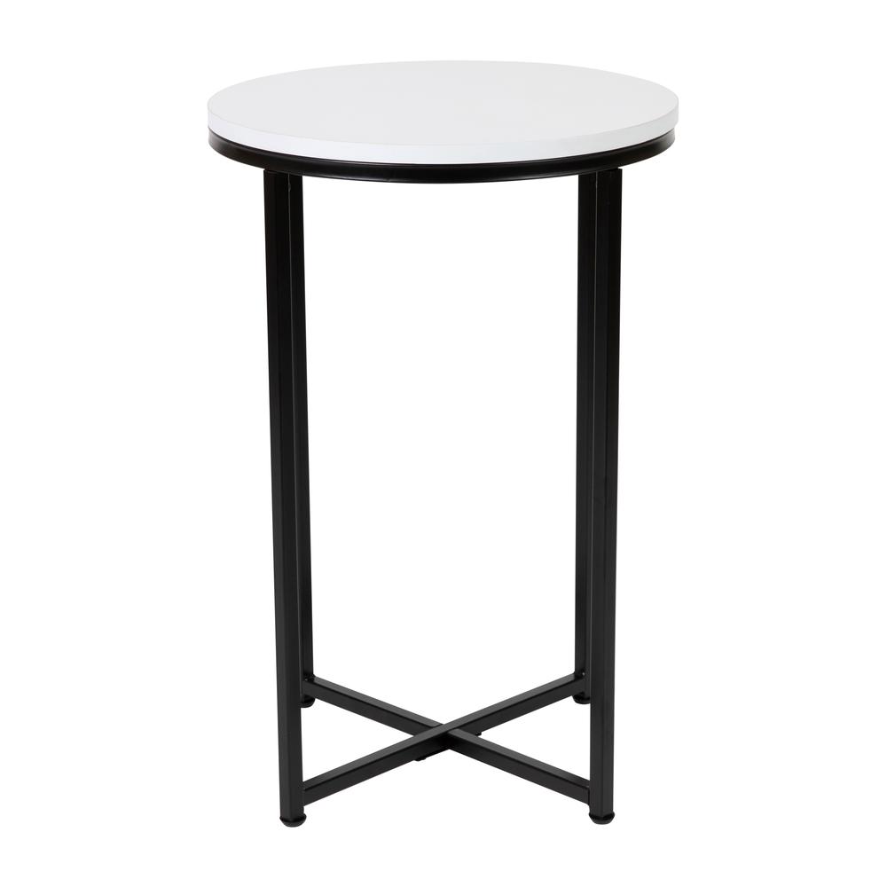 End Table - Modern White Finish Accent Table with Crisscross Matte Black Frame. Picture 1