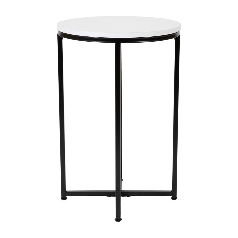 End Table - Modern White Finish Accent Table with Crisscross Matte Black Frame. Picture 7