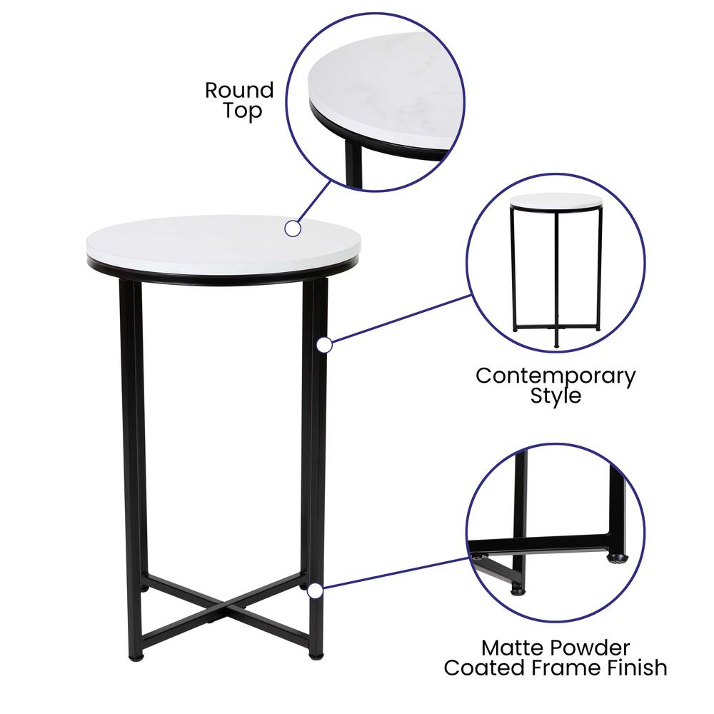 End Table - Modern White Finish Accent Table with Crisscross Matte Black Frame. Picture 4