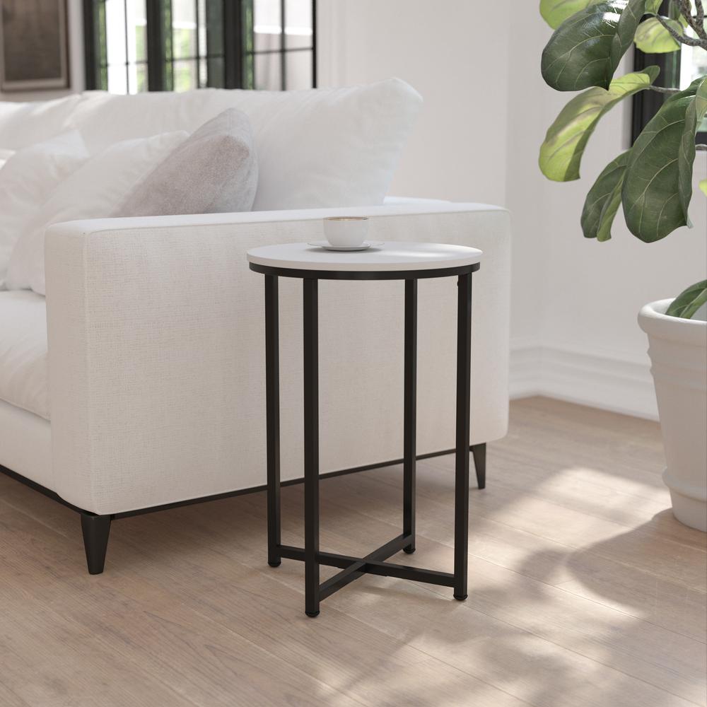 End Table - Modern White Finish Accent Table with Crisscross Matte Black Frame. Picture 2