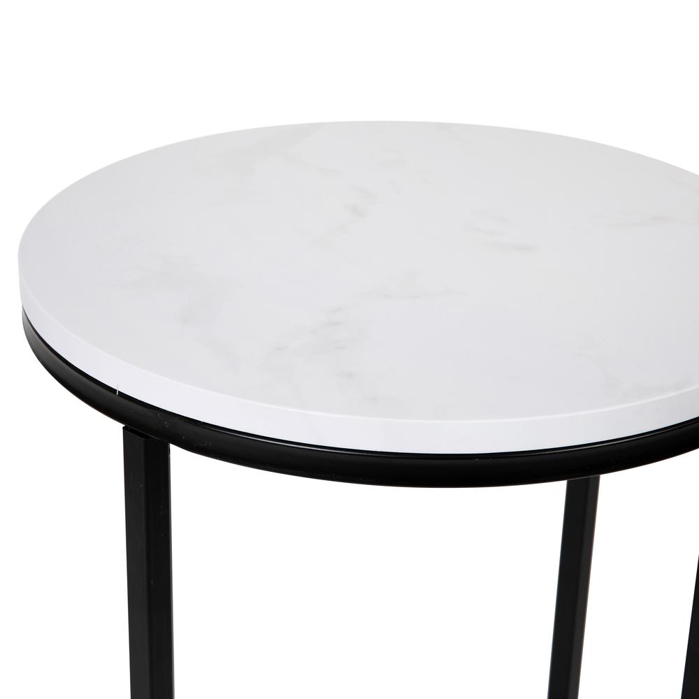 End Table - White Marble Finish Accent Table with Crisscross Matte Black Frame. Picture 6