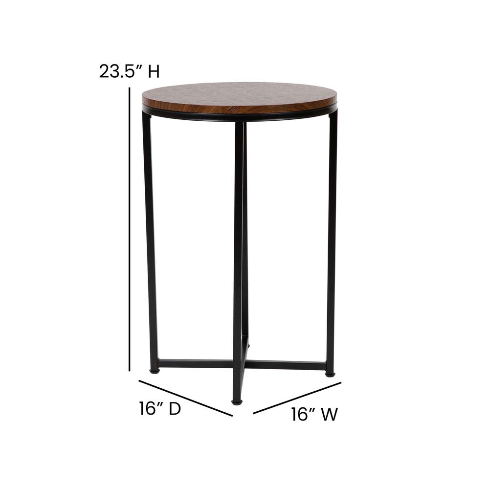 End Table - Modern Walnut Finish Accent Table with Crisscross Matte Black Frame. Picture 5