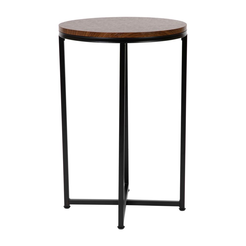 End Table - Modern Walnut Finish Accent Table with Crisscross Matte Black Frame. Picture 7