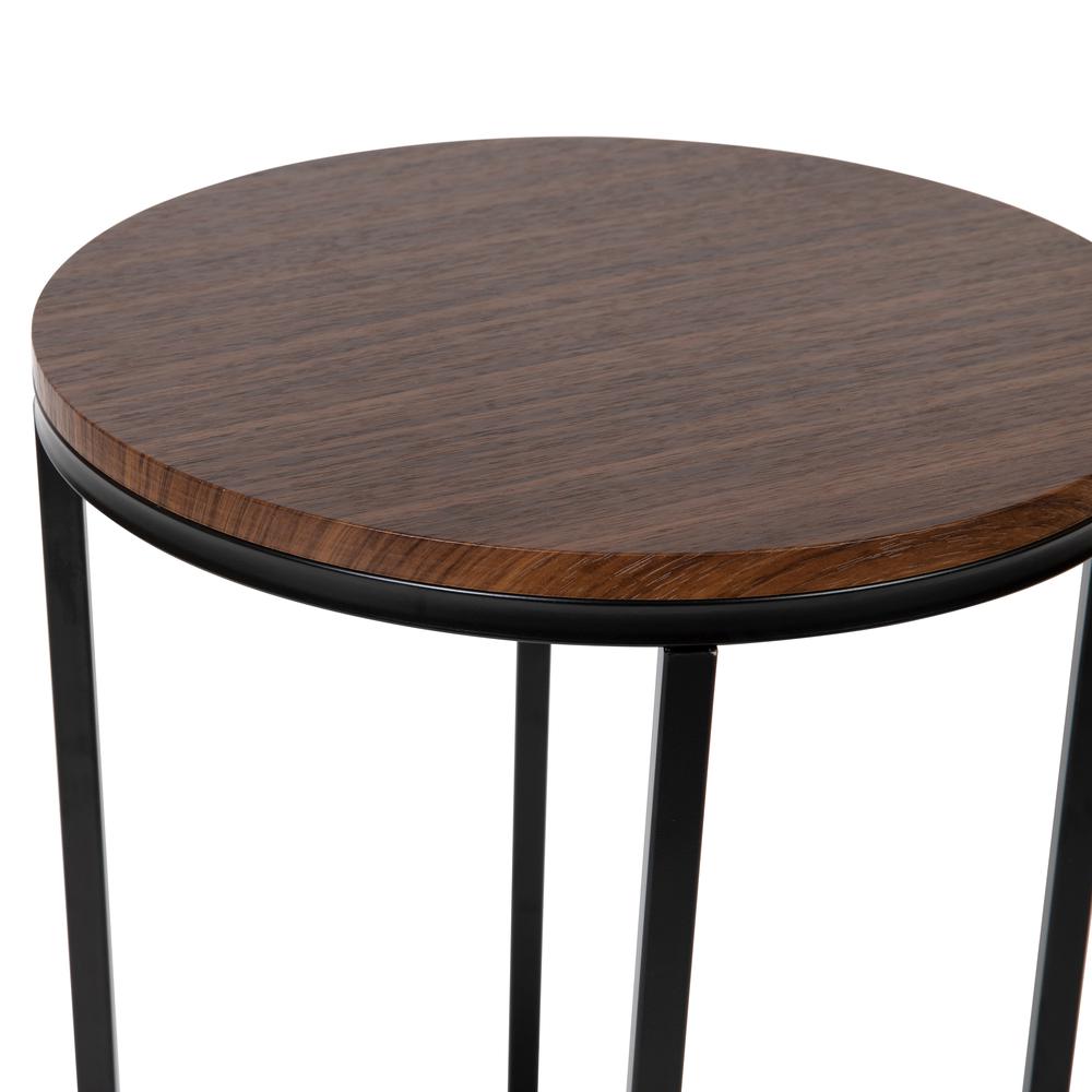End Table - Modern Walnut Finish Accent Table with Crisscross Matte Black Frame. Picture 6