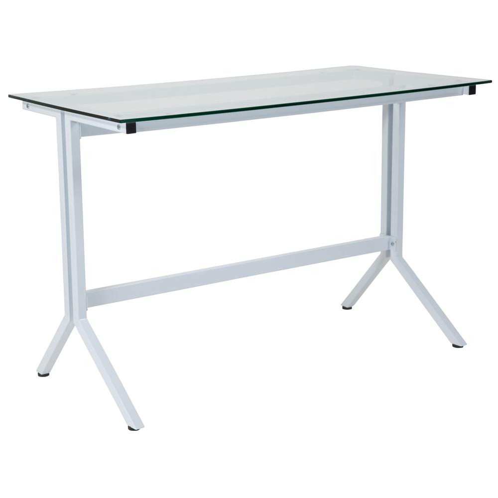Winfield Collection Glass Computer Desk with White Metal Frame. The main picture.