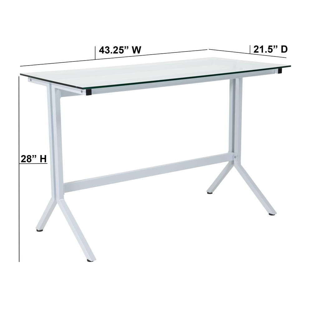 Winfield Collection Glass Computer Desk with White Metal Frame. Picture 2
